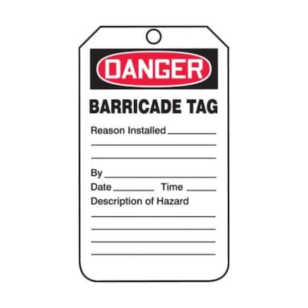 Accuform Safety Tags, DANGER BARRICADE TAG, 5.75in x 3.25in, HS-Laminate, 25PK TAB104LTP